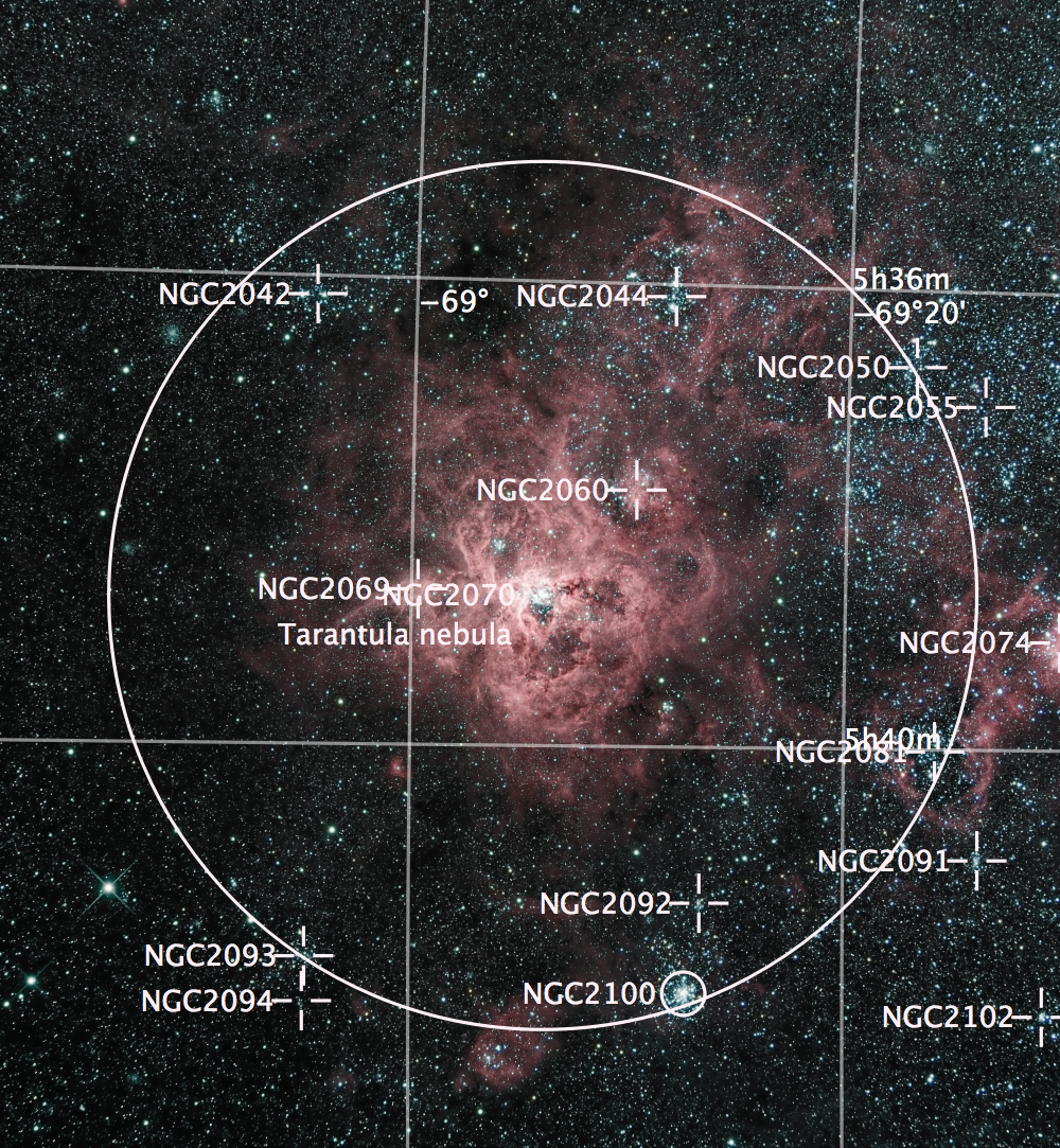 Annotated Image of NGC 2070 area