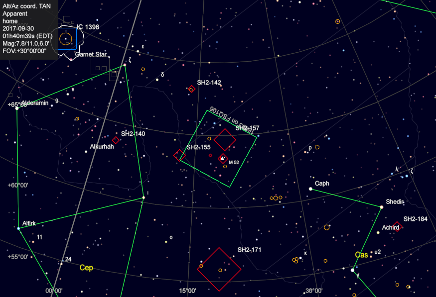Area map of  M52/Bubble Area