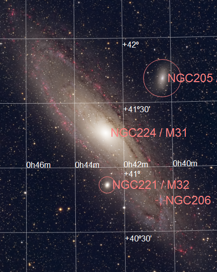 Annotated image of M31 area